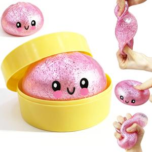 Glitter Dumpling Squishy Toy, Slow Rising Soft TPR Stress Relief Squishy for Adults & Kids – Cute Bao Bun Desk Decoration, Anxiety Relief Fidget, Party Holiday Birthday Gift (1PCS，Pink)