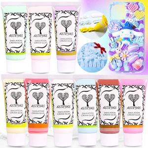 ASTRYAS Simulation Decoden Cream Glue Kit 9PCS 50g Fake Whipped Cream Glue Clay DIY Making Art Craft Kit with Plastic Decorating Mouth for DIY Phone Case Craft Party Birthday Gift (Rainbow Color Set)