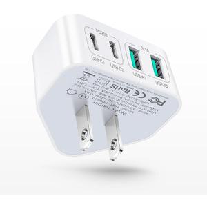 40W USB C Charger Block, 4-Port Flat Wall Charger Fast Charging Block[USB A & USB C]Multiport C Plug Type C Power Adapter Brick compatible with iPhone 16/15/14/13/12 Pro Max/XS/XR,iPad,Samsung,Tablet