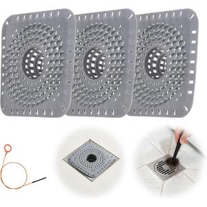 2 x Premium Silicone Shower Drain Cover Hair Catcher, 3 Pack with Clean-Out Tool & Drain Clog Remover, Bathroom Sink Strainer - Flexible & Durable for Tub Shower, Bath, Laundry