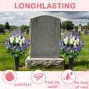 2 Sets Artificial Cemetery Flowers with Vase Memorial Flowers Bouquet & Heavy-Ground Spike Vases Fade-Proof, Windproof Grave Memorial Flowers for Cemetery Headstones Decoration (purple white)