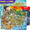 QUOKKA 100 Puzzles for Kids Ages 4-6 – Glow-in-the-Dark USA Map World Map and Solar System – Educational Floor Puzzles for Kids Ages 6-8 – Geography Learning Toys for 5-8 Year Olds