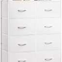 WLIVE Fabric Dresser for Bedroom with Open Shelves, Tall White Dressers with 8 Drawers, Storage Tower with Fabric Bins, Chest of Drawers for Closet, Hallway