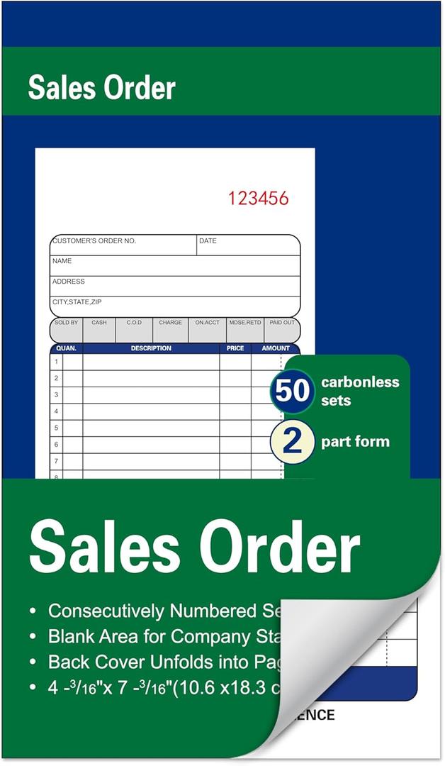 Enterprise Company Sales Order Book,2-Part Carbonless Paper,4-3/16 x 7-3/16 Inches,50 Sets,White/Canary/Pink