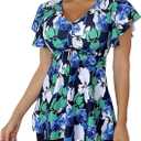 ECUPPER Women Short Sleeve Tankini Swim Dress Ruffled Flowy Skirt Swimsuits Tummy Control Two Piece Bathing Suits with Shorts (XX-Large, Green)