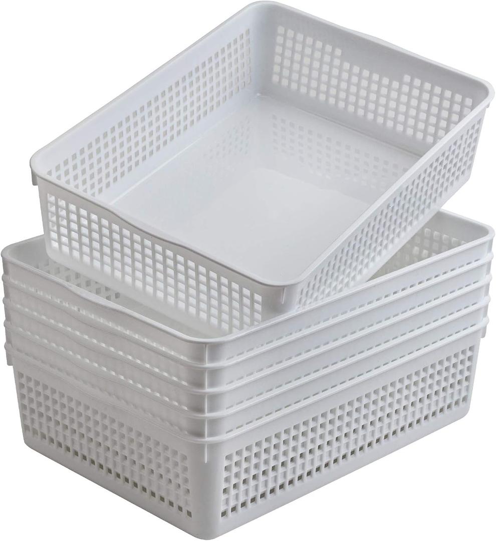 Aebeky A4 Size Plastic Paper Storage Trays,Desktop File Organizer Baskets,6-Packs (White)