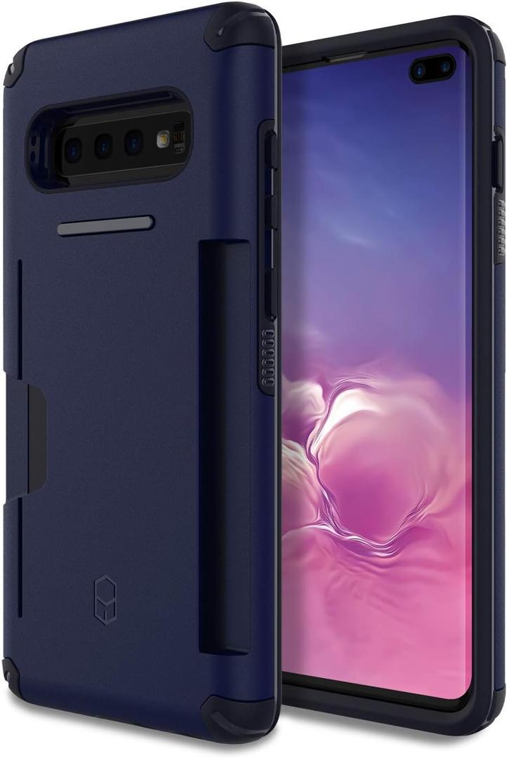 PATCHWORKS Galaxy S10 Plus Case [Level Wallet Series] Rugged Hybrid Shockproof Dual Layer TPU + PC Case [Military Grade Drop Test Certified] [Wireless Charging Compatible], Navy Blue