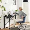 Sweetcrispy Small Computer Desk, 40" Office Writing Desk with Metal Frame & Wooden Top, X-Shaped Reinforcement, Student Study Workstation for Home Bedroom, Black