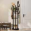 Yoobure Rotary Coat Rack Freestanding - Solid Wood Coat Tree with 9 hooks & 3 Storage Shelves for Purse, Bag, Jacket, Hat, Corner Hanger Stand Racks for Hall, Entryway, Office, Clothes Holder, Black