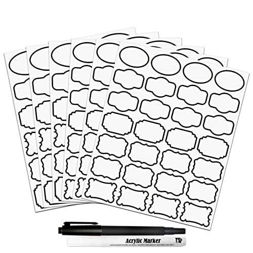 Kitchen Pantry Food Containers Clear Labels with Black Border, 138 Waterproof Removable Write-on Sticker Labels Tags to Organize Spice Jars Condiment Flour Sugar Canisters Storage Bins, Free 2 Markers