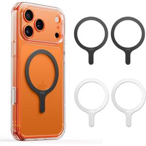 ESR for MagSafe Sticker, MagSafe Ring, 4 Pack Metal Ring for Phone Case, Universal Wireless Charger Conversion Kit for iPhone 17/16/16e/15/14/13/12/11, Samsung, Google, Black and White