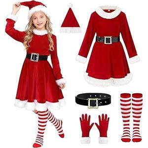 9PCS Santa Claus Costume for Kids: 5-12 Years Velvet Christmas Suit Set with Accessories for Holiday Party Cosplay
Size L