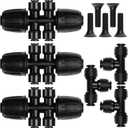 Carpathen Drip Irrigation Fittings Pack - Push-to-Connect Irrigation System Compatible - 3 x 4Way Coupler 1/2" to 1/4", 3 x 3 Way Tee T Shape Barbed 1/4 Drip Tubing Splitter, 5 x 1/4 End Plugs