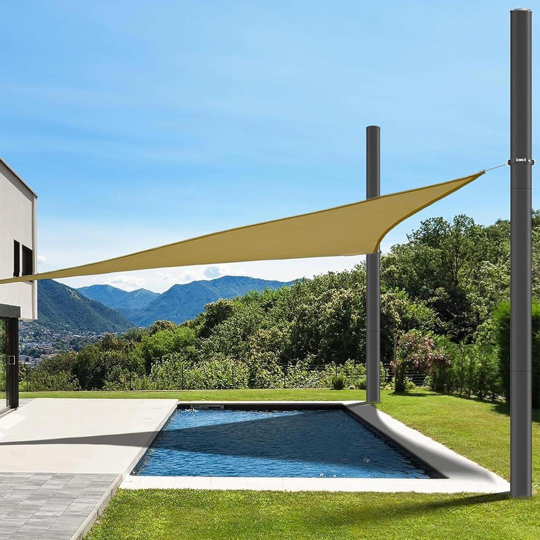 2 Packs Shade Sail Poles, 12 ft Heavy Duty Sun Sail Shade Poles with Spiral Drill Bit, 2.36" Diameter Sun Shade Sail Poles with D-clamp for Shade Sail String Light Garden Yard Backyard, Black