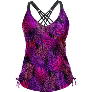 Tempt Me Women Tankini Top Only V Neck Swim Tops Tummy Control Bathing Suit Top No Bottom (X-Large)