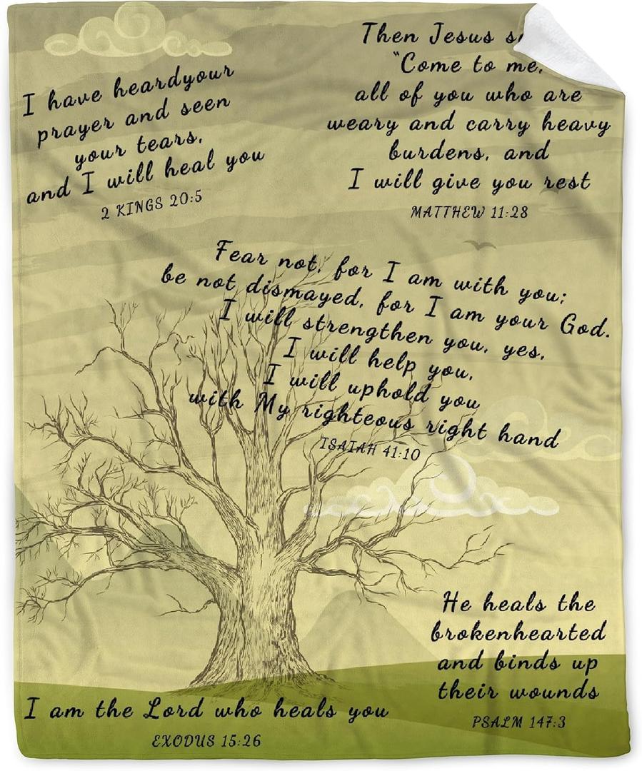 AMITAYUS Tree Healing Scripture Bible Verse Fleece Throw Sympathy Prayer Blanket Religious Christian Inspirational Gifts for Women Friends - 50''x60''