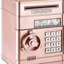 Piggy Bank, Electronic Password Cash Coin Can Auto Scroll Paper Money Saving Box Toy Gift for Kids (Rose Gold)