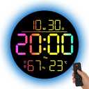 JENLYSTIME 10 Inch LED Digital Wall Clock with RGB Backlight and Countdown Timer11 Colors, Dual Alarm, Adjustable Brightness, Temperature & Humidity Display, Modern Silent Clock for Home, Office