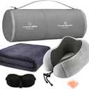 urnexttour Travel Pillow and Blanket Set Neck Pillows Soft Blankets with Sleep Mask Travel Essentials for Airplane Car Memory Foam Grey