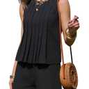 EXLURA Linen Sets for Women 2 Piece Sleeveless Pleated Babydoll Tops Casual Matching Short Set Summer Beach Vacation Outfits, XS, Black