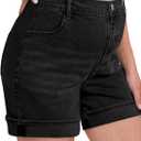 BLENCOT Women's Maternity Jean Shorts Fold Hem Stretchy Comfy Under Belly Casual Summer Pregnancy Clothes with Pockets, 2XL