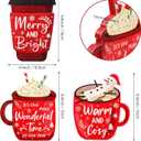 3 Pieces Christmas Tiered Tray Decor Wooden Block Signs Xmas Coffee Hot Cocoa Wood Sign Warm Winter Season Drinks Table Centerpieces Marshmallow Center Snowmen Tabletop Decorations for Holidays