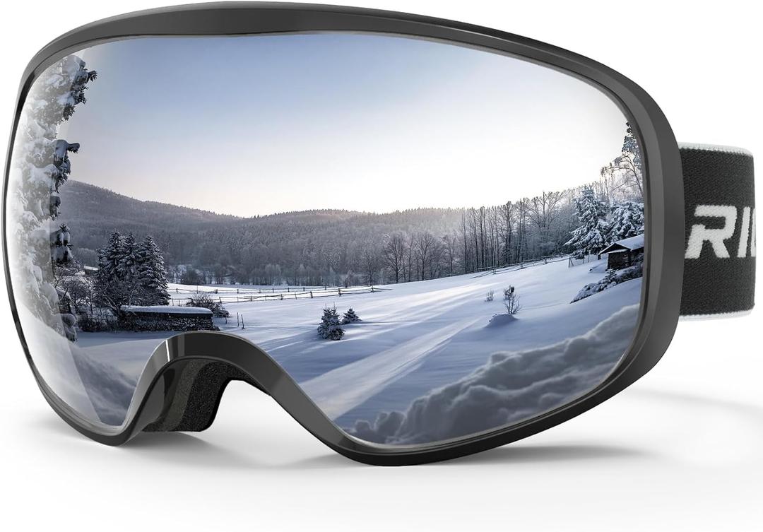 Ski Goggles Snowboard Goggles for Men Women Adults Youth,Over Glasses OTG/100% UV Protection/Anti-fog/Wide Vision (A04-black/Black(vlt 12%))