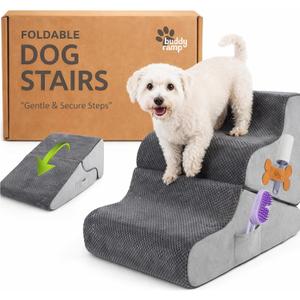Dog Stairs for Bed & Couch – BuddyRamp 2-in-1 Foldable Dog Stairs and Ramp, 3-Step Pet Stairs Converts to Gentle Ramp, Non-Slip Soft Foam Steps for Small Dogs & Senior Pets
