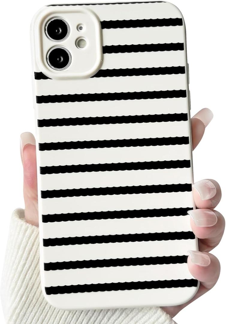 NITITOP Compatible with iPhone 12 Case Cute Stylish Wavy Bars Line for Women Men Girls Durable Slim Soft TPU Shockproof Full Camera Protective Cover - Black