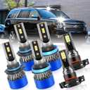 LED Headlight and Fog Light Bulbs for Chevy Tahoe 2007-2019, 6-Pack H11 Low Beam, 9005 High Beam, 5202 Fog Lights, 6500K White, 300% Brighter with Built-in Fan