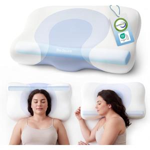 Bedsure Cervical Neck Pillow - Memory Foam Pillows for Ergonomic Orthopedic Pillow for Neck Pain Relief, Double - Sided Design Shape Gently Cradles Head & Provides for Side & Back Sleepers, Queen