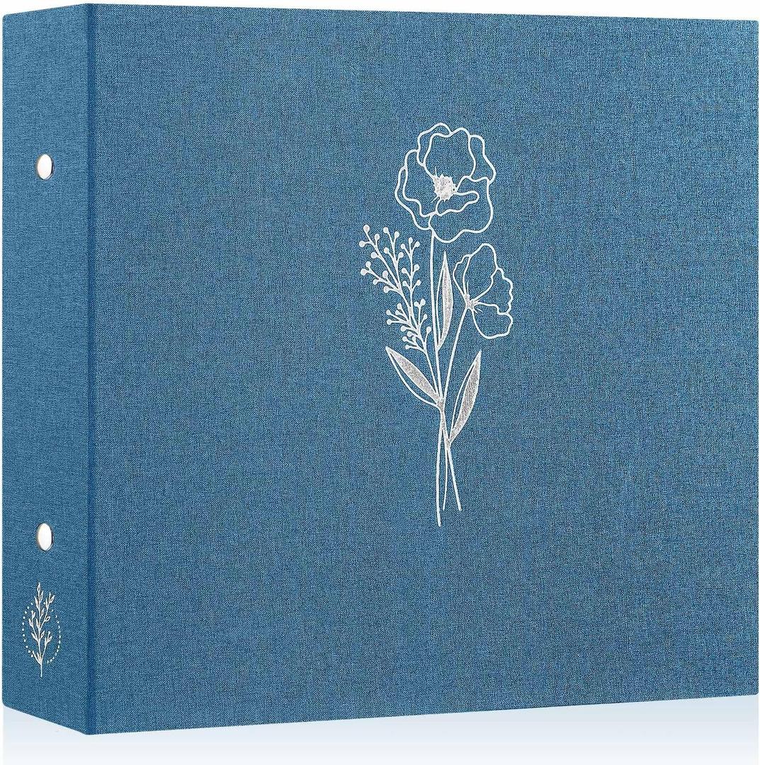 Lanpn 8.5x11 inch Scrapbook Photo Album, Linen Cover Archival Acid Free Top Load 3 Ring Binder Folder Photo Book 8.5 x 11 with 30 Plastic Sleeves 60 Pages (Blue)