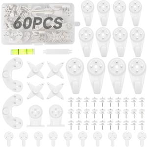 60 PCS Picture Hangers Hanging Kit, Heavy Duty Hooks for Stucco/Concrete/Hard Walls Without Drilling, Invisible Nail&25 LBS Weight Load