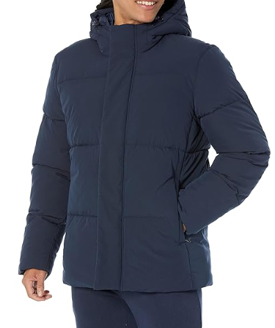 Amazon Essentials Mens Mid-Length Hooded Puffer Coat Dark Blue, XS