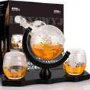 Gifts for Men Dad Husband, Whiskey Decanter Globe Set with 2 Glasses & Walnut Tray-Great Gift Idea for Whisky, Bourbon,or Scotch lovers, Must-Have Holiday Stocking Fillers