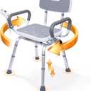 Swivel Shower Chair with Arms & Back, 400lbs Heavy Duty Shower Chair for Elderly and Disabled, Height Adjustable Shower Stool for Inside Shower, Non-Slip Rotating Shower Bench Seat for Tub Transfer