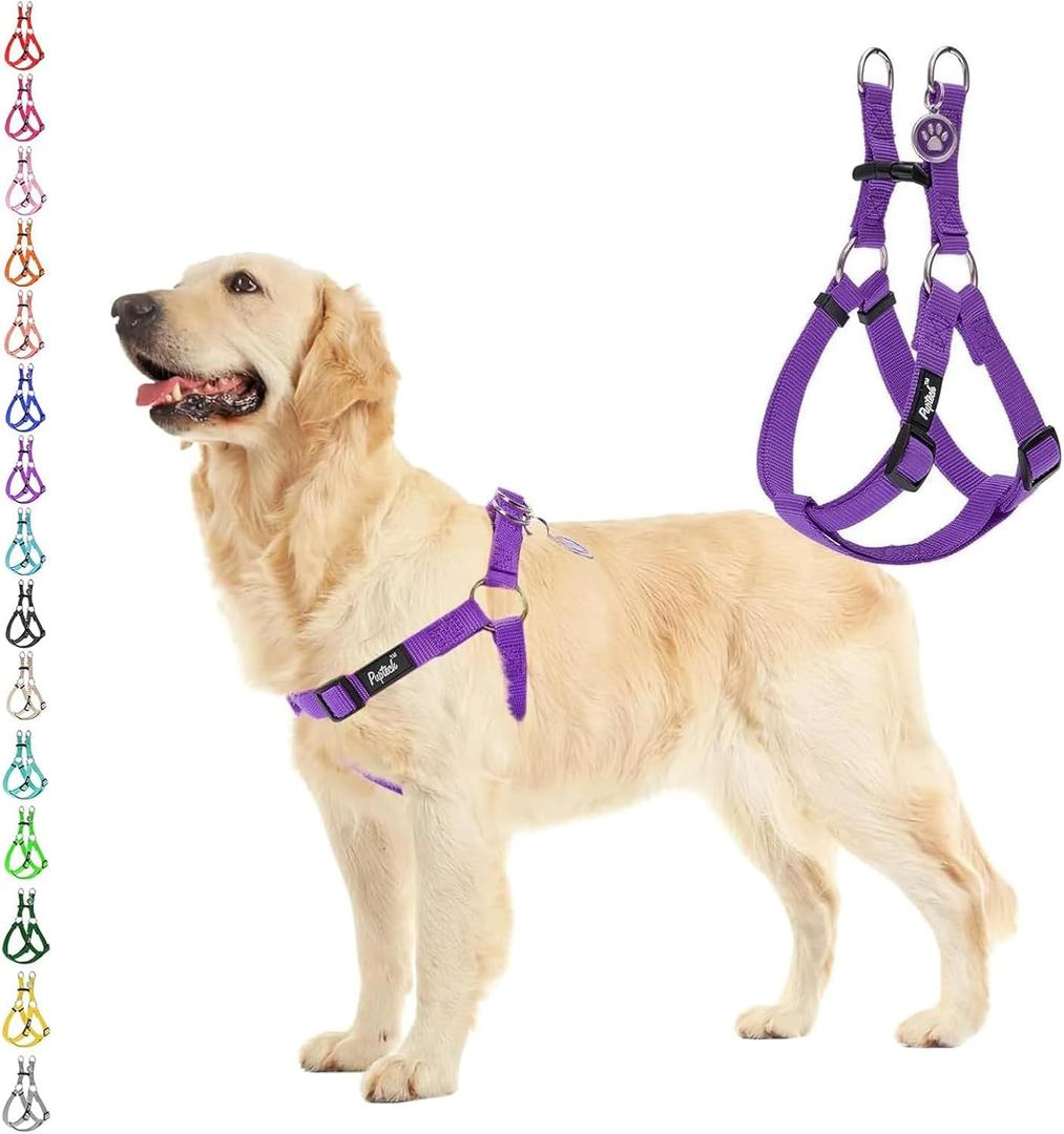 PUPTECK No Pull Dog Harness Soft Adjustable Basic Nylon Step in Puppy Vest Outdoor Walking with ID Tag Medium (Purple)