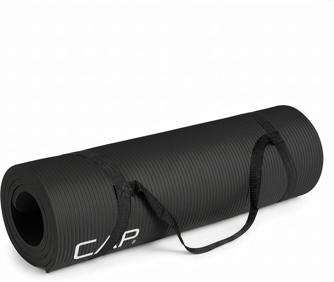 CAP 1/ 2" Thick Yoga Mat, Exercise & Workout Mat with Strap, Black