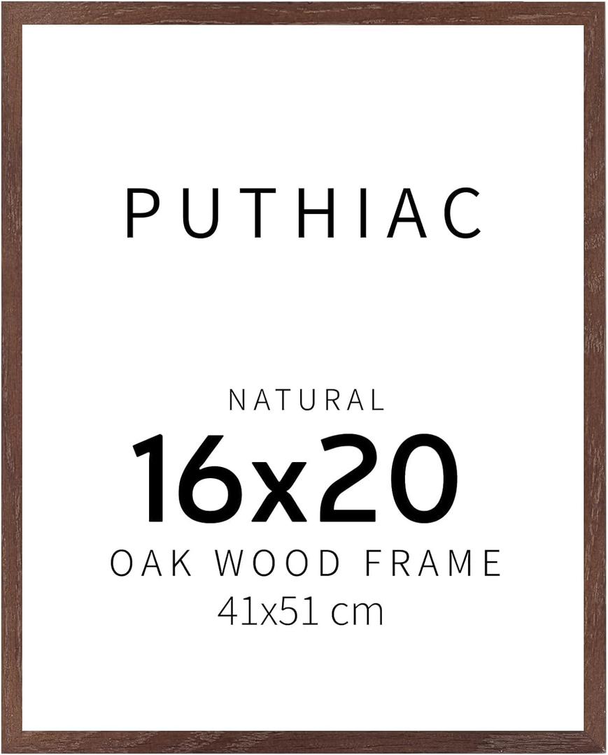 puthiac 16x20 Solid Oak Wood Picture Frame, Fits 12x16 with Mat or 16x20 Without Mat, Wall Display Only, Vertical or Horizontal, Plexi Front, 1 Pack, Walnut