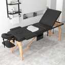 ABET Massage Table, 3 Fold Portable Lash Bed for Eyelash Extensions, Height Adjustable Lightweight Professional Facial Spa Beauty Salon Tattoo Table with Oil Pocket Towel Rod, Wood Feet & Black