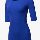 SSOULM Women's Basic Stretchy 1/2 Sleeve Crewneck Slim Fit T-Shirt Top with Plus Size Large, Blue