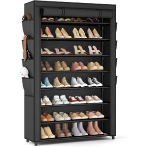 VILICK Shoe Rack with Cover, 8 Tier Tall Shoe Organizer Storage for 36-45 Pair Shoes and Boots Large Shoe Storage Shelf Free Standing Shoe Rack for Closet, Front Door Entrance, Dorm, Garage