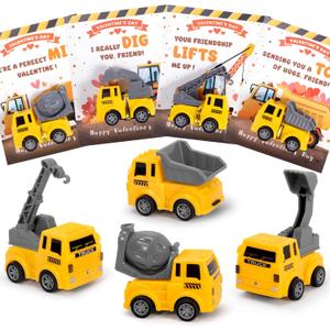 24 Pack Valentines Day Cards for Kids School with Construction, Valentines Day Gifts for Kids Party Favor, Classroom Prizes School Exchange Gifts