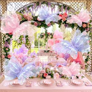Geelin 6 Pcs Large Purple Pink Butterfly Decorations Big Butterfly Fairy Garden Decorations 20 Inch 12 Inch 3D Silk Butterflies Wall Decor for Baby Shower Women Birthday Party Wedding Decor