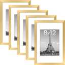 upsimples 8x12 Picture Frame Set of 5, Display Pictures 6x8 with Mat or 8 x 12 Without, Wall Gallery Photo Frames, Gold