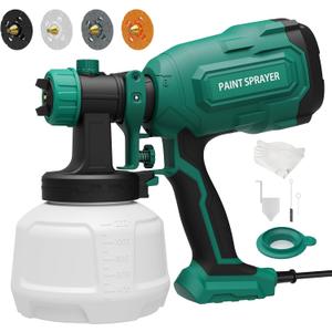 Paint Sprayer, 700W HVLP Spray Gun with 4 Brass Nozzles & 3 Patterns, Paint Gun with Adjustable Spray Width, Paint Sprayers for Home Furniture, Cabinets, DIY Works, Door, Garden Chairs etc. (Green)