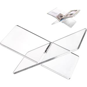 Peohud Acrylic Book Holder, Clear Book Display Stand, Large Open Reading Stand for Cookbook, Magazines, Textbook, Art Book, Recipe, Kitchen Counter, Coffee Table, 12 x 7 x 5.7 Inches