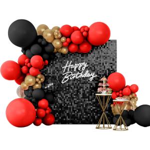 Shimmer Wall Backdrop Black Square Sequin Wall Panel Backdrop Decor for Wedding, Anniversary, Birthday, Party, 24 Panels