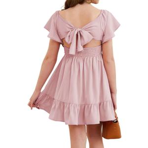 DOKOTOO KIDS Girls Elegant Ruffle Short Sleeve Back Tie Dresses 6-13 Years Old
