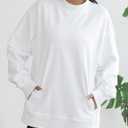 DittyandVibe Women's Long Oversized Sweatshirts Mock Neck Pullover Long Sleeve Side Split Tops with Pocket (White, XL)